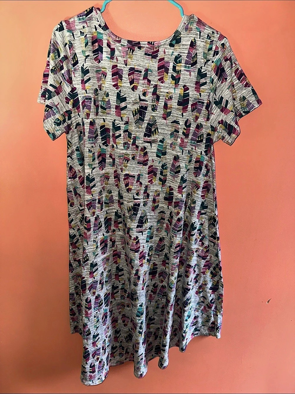 LuLaRoe Carly Swing Dress Geometric Mini Dress Gray & Multicolor Large
